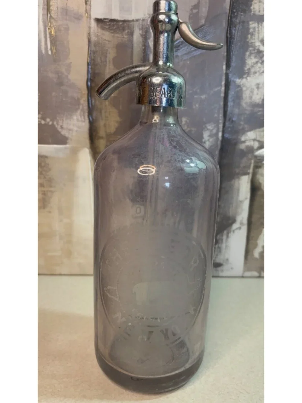 Vintage The Bear New York  J. Petermann Co W Hoboken NJ  Glass Seltzer Bottle